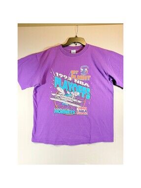Vintage 1993 Charlotte Hornets NBA Playoffs Shirt Salem Sportswear Purple XL